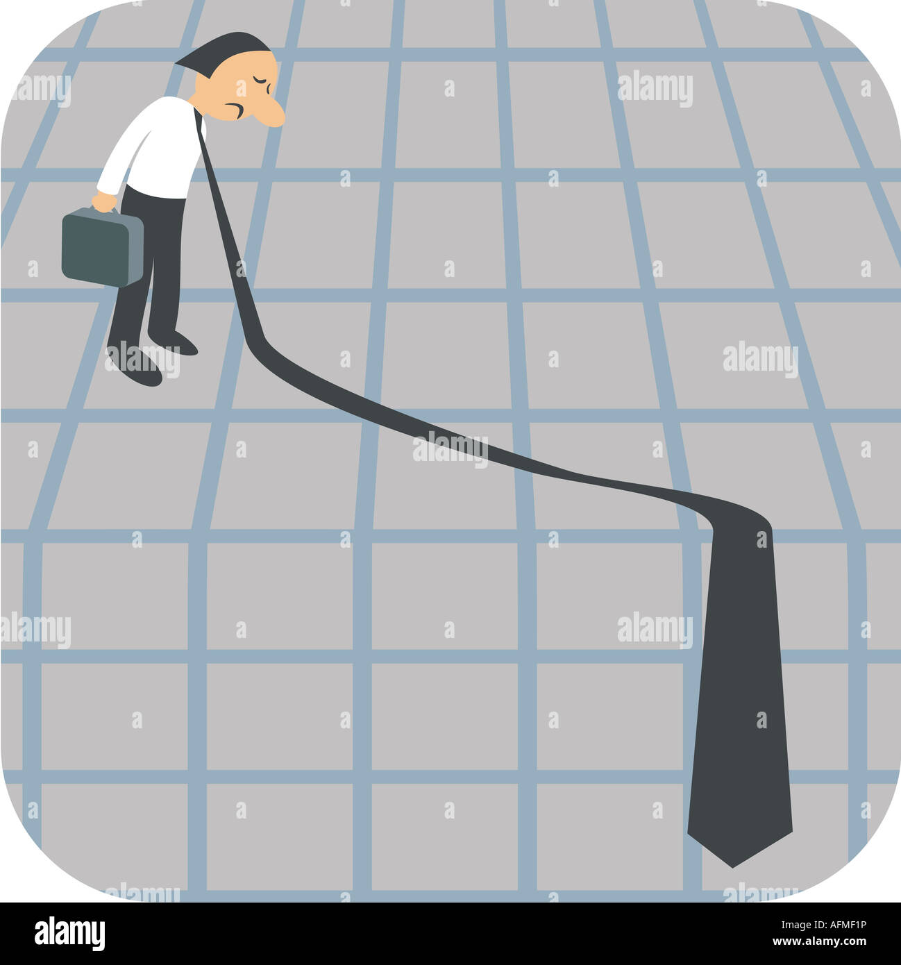 Businessman looking at sa cravate en descente sur un graphique linéaire Banque D'Images