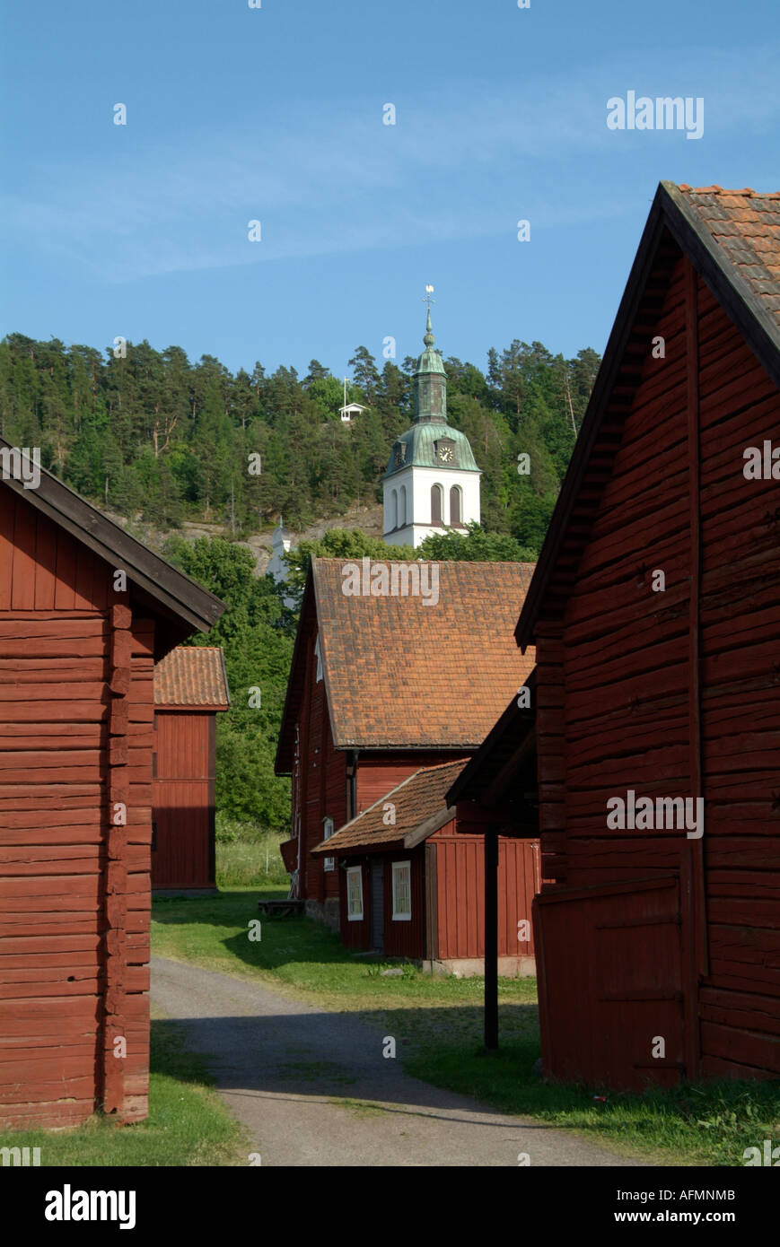 Gränna, granna, ville, sur, le, port, du, lac, vattern, Visingsö, Vättern, maison, maisons, routes, communauté, société, maisons, rouge Banque D'Images