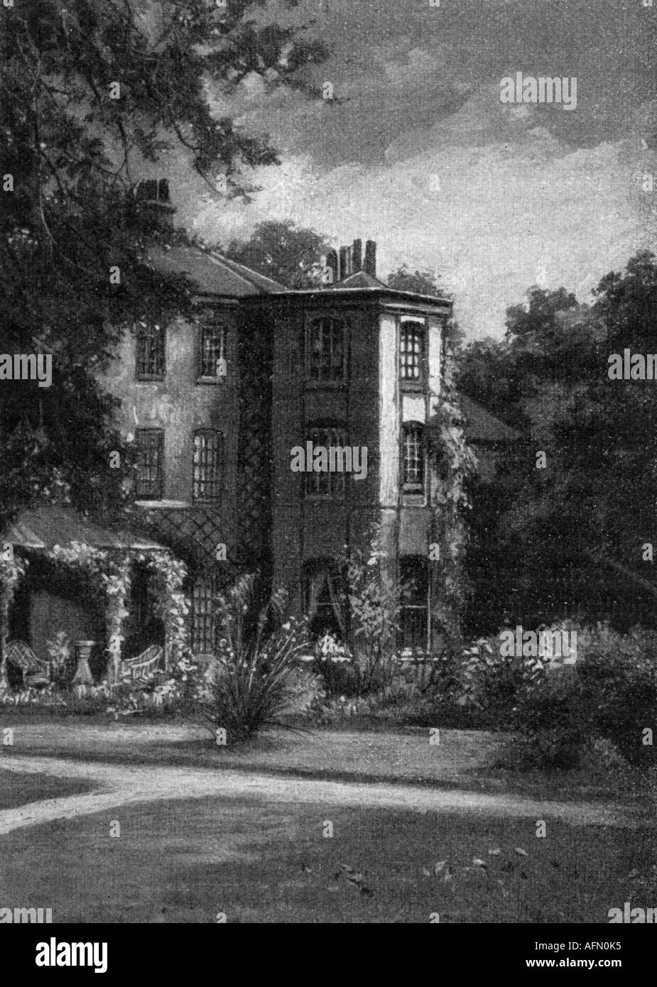 Darwin, Charles Robert, 12.2.1809 - 19.4.1882, naturaliste britannique, sa maison à Downe, Kent, Angleterre, vue extérieure, dessin contemporain, Banque D'Images