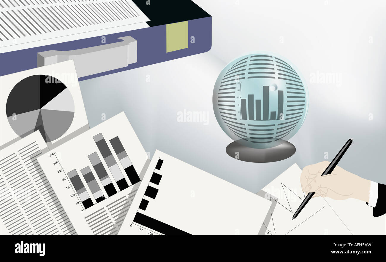 Dessin à la main de l'homme d'un graphique linéaire Banque D'Images