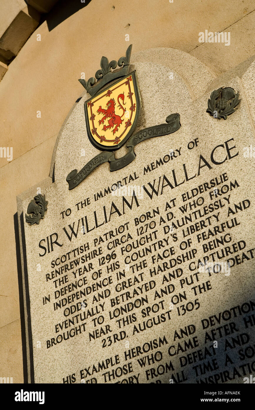 Monument à la mémoire de William Wallace marquant l'endroit de Londres où il a été exécuté à l'Hôpital St Bart s Londres Smithfield Banque D'Images
