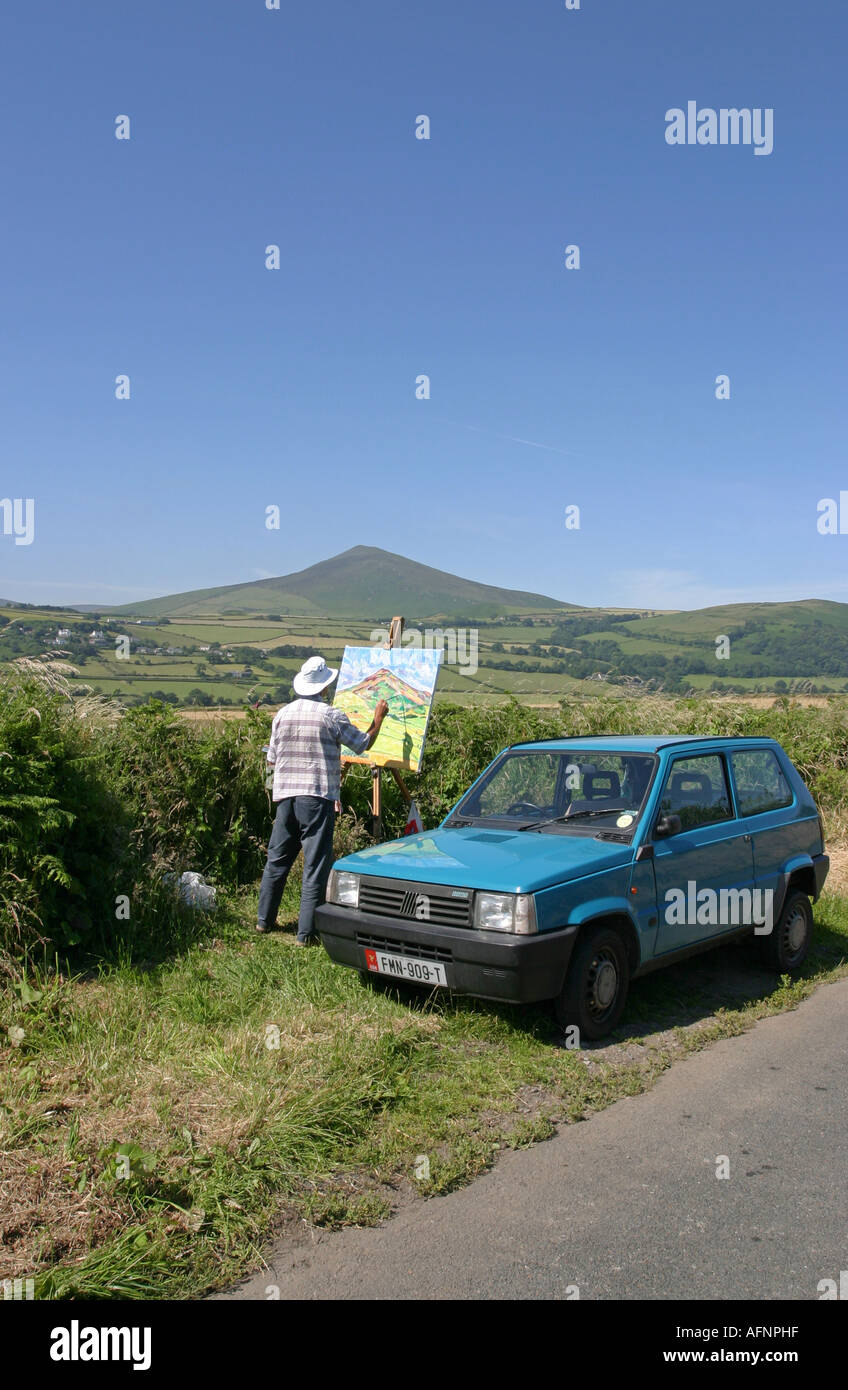 Peintre de paysages de montagne snaefell peinture à l'île de Man Banque D'Images