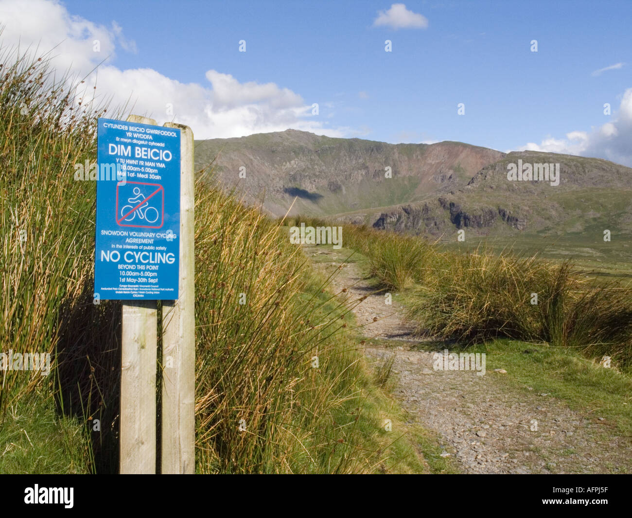 Accord volontaire SNOWDON vélo Vélo pas signer le Parc National de Snowdonia Nant-y-Betws Gwynedd North Wales UK Banque D'Images