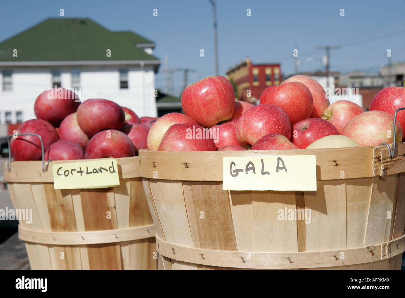 Marshall Indiana County,Plymouth,marché agricole,Farmer's,Farmers',Apple panières,Gala,Cortland,les visiteurs Voyage tour touristique site touristique Banque D'Images