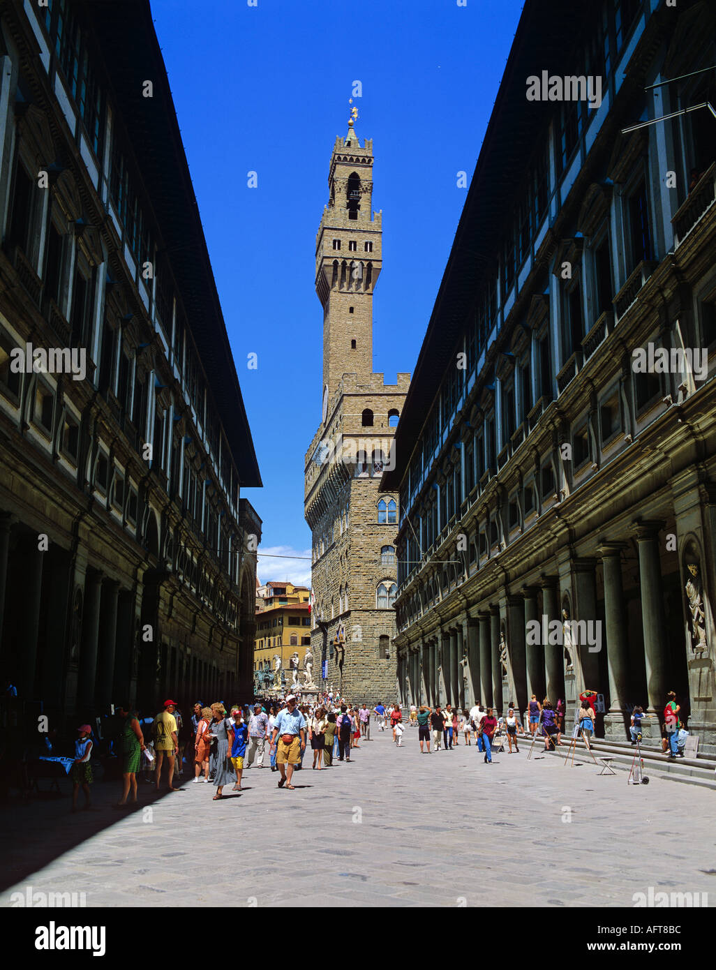 La Galerie des Offices et le Palazzo Vecchio Florence Italie Banque D'Images