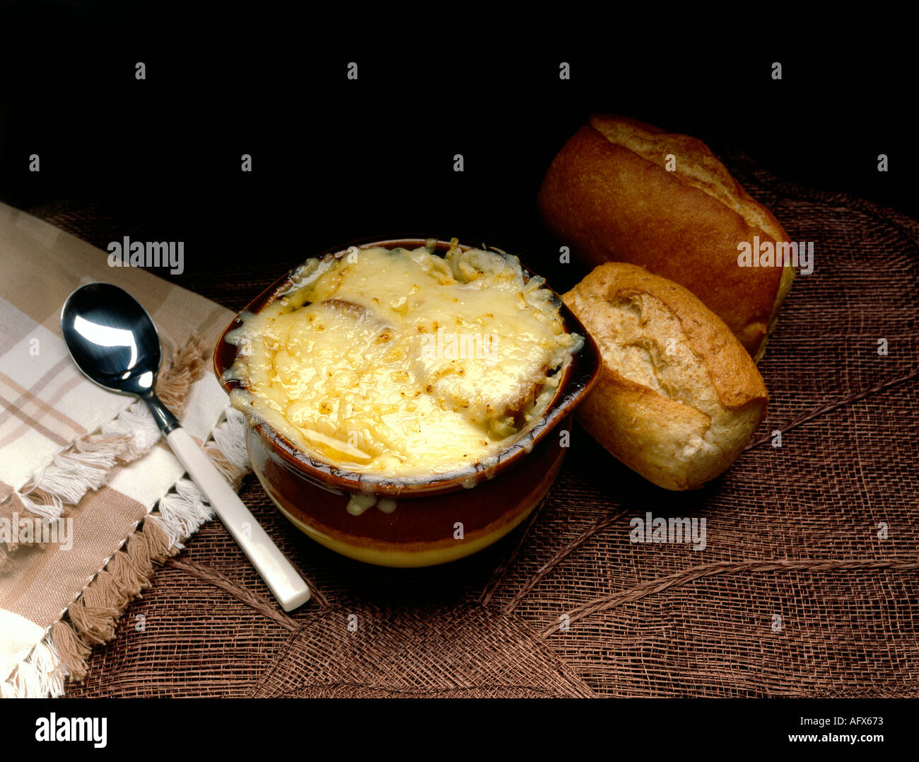 Bol de soupe à l'oignon nourriture Banque D'Images