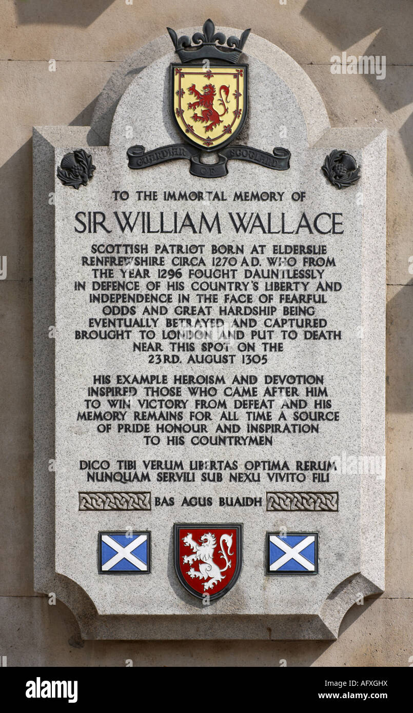 Mémorial à patriot écossais et freedom fighter de Sir William Wallace dans l'Est de Londres en Angleterre Banque D'Images