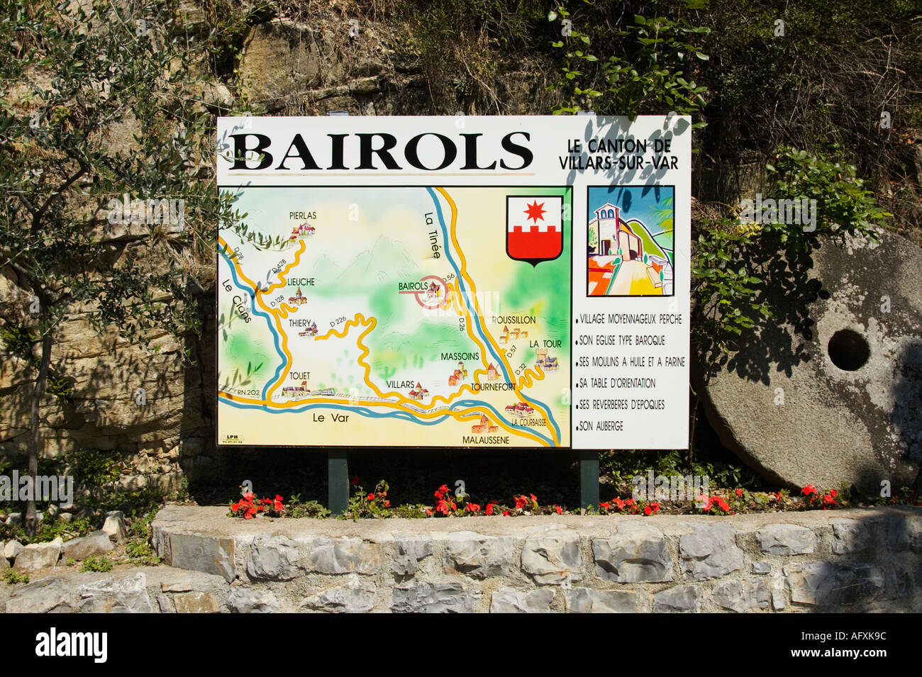 Panneau du village Bairols Alpes Maritimes France Banque D'Images