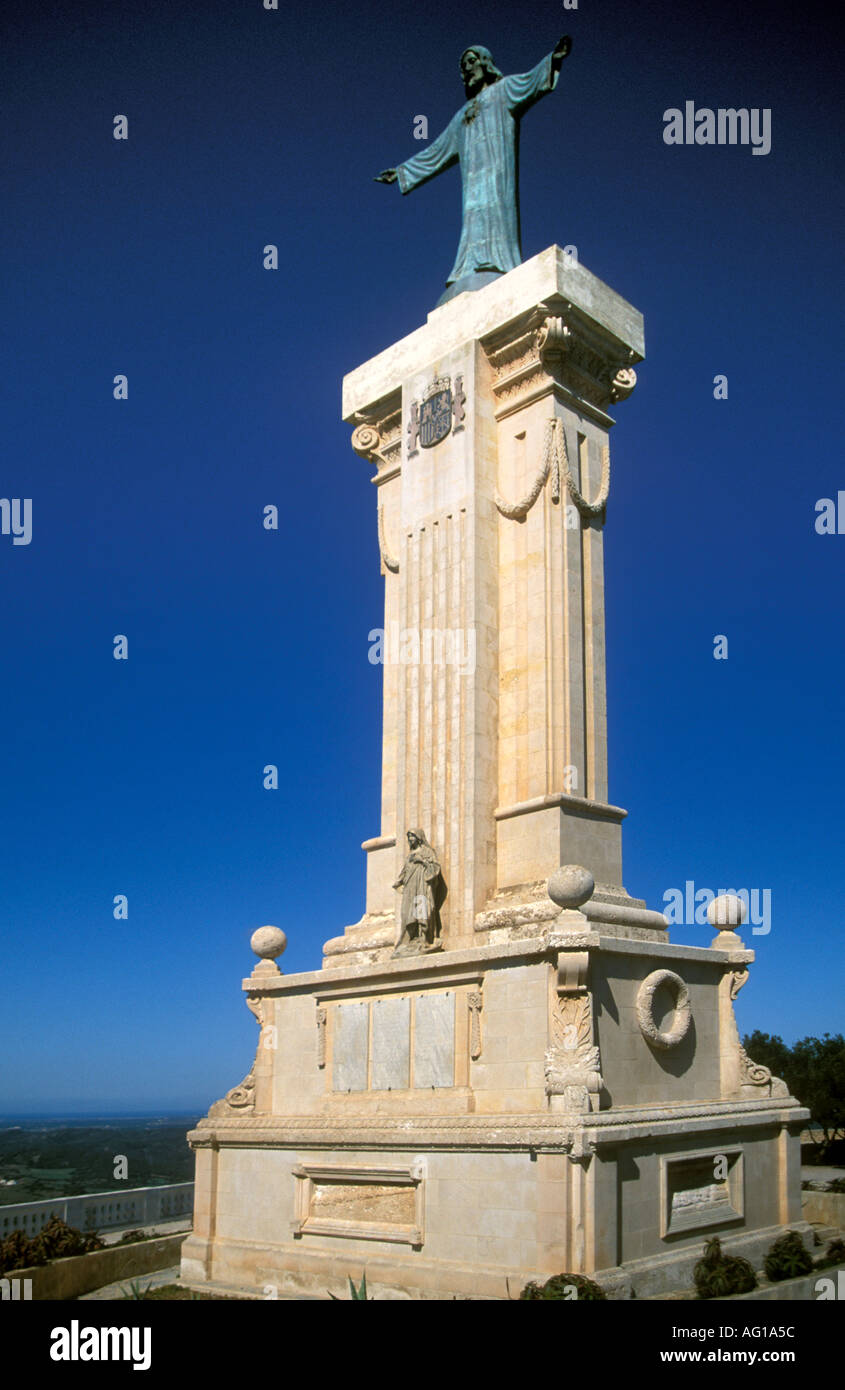 Statue en bronze de Jésus-Christ sur El Toro Menorca se trouve dans la mémoire de l'Menorcans fallenin les guerres espagnoles au Maroc en 1925 Banque D'Images