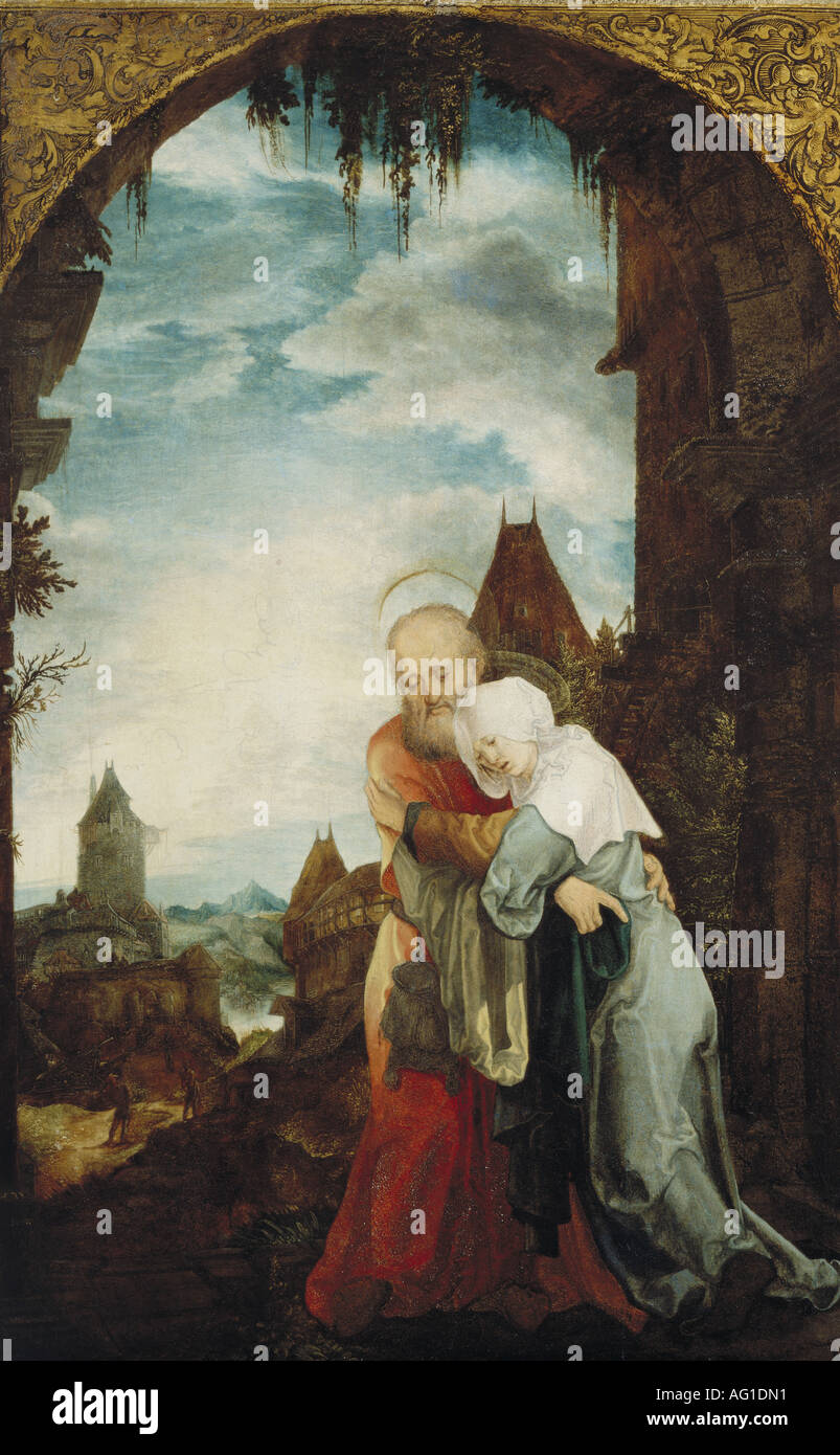 Anne, Saint, rencontre avec Joachim à la porte d'or, peinture de Wolf Huber (vers 1485 - 1553), Sankt Annenautel, cathédrale Saint Nicolas, Feldkirch, Autriche, 1521, , Banque D'Images