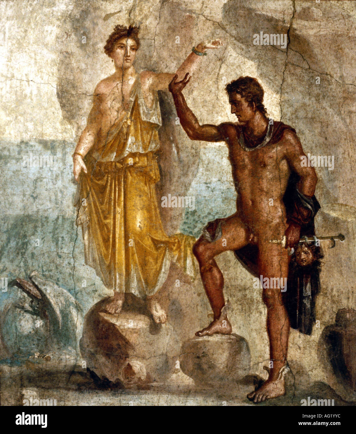 Beaux-arts, antiquité, Empire romain, fresque, Persée et Andromède, Pompéi, 1er siècle après J.-C., Musée National de Naples, mur pai Banque D'Images