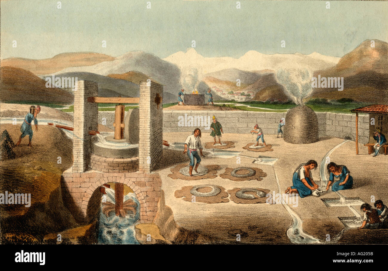 L'argent et du cuivre travaille en Amérique du Sud, 18e siècle. Banque D'Images