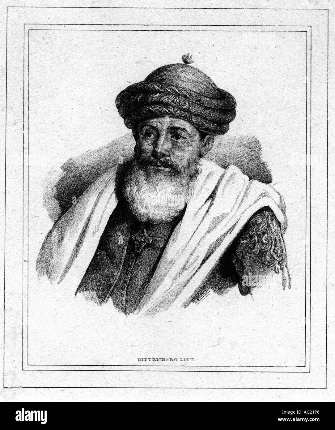 Hussein Pasha, 1773 - 1838, Déy d'Alger 1816 - 1830, portrait, gravure de Dittenberg, XIXe siècle, Algérie, Afrique du Nord, politique, musulman, turban, Banque D'Images