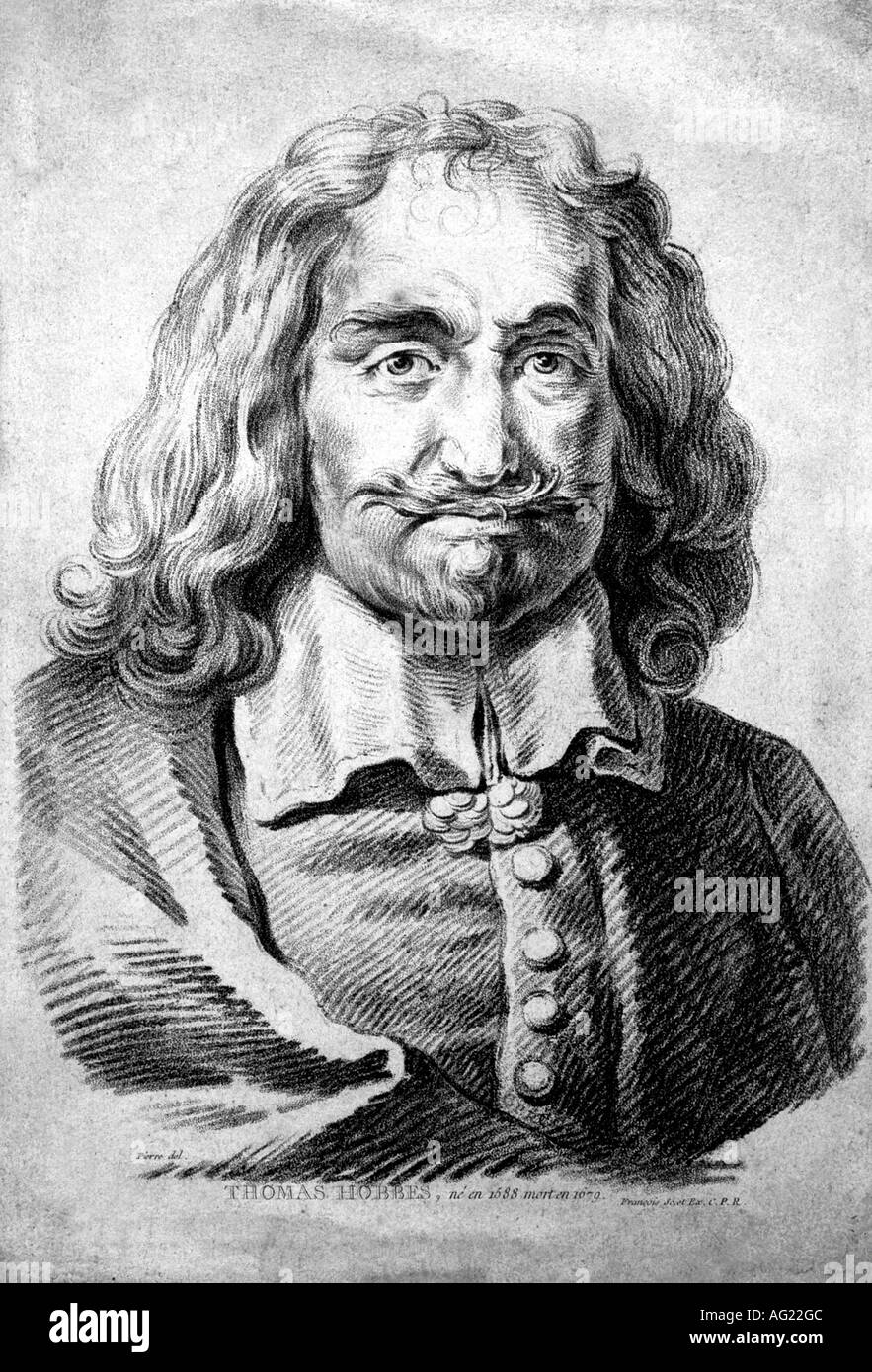 Hobbes, Thomas, 5.4.1588 - 4.12.1679, philosophe britannique, portrait, lithographie de François après Pierre, XVIIIe siècle, Banque D'Images