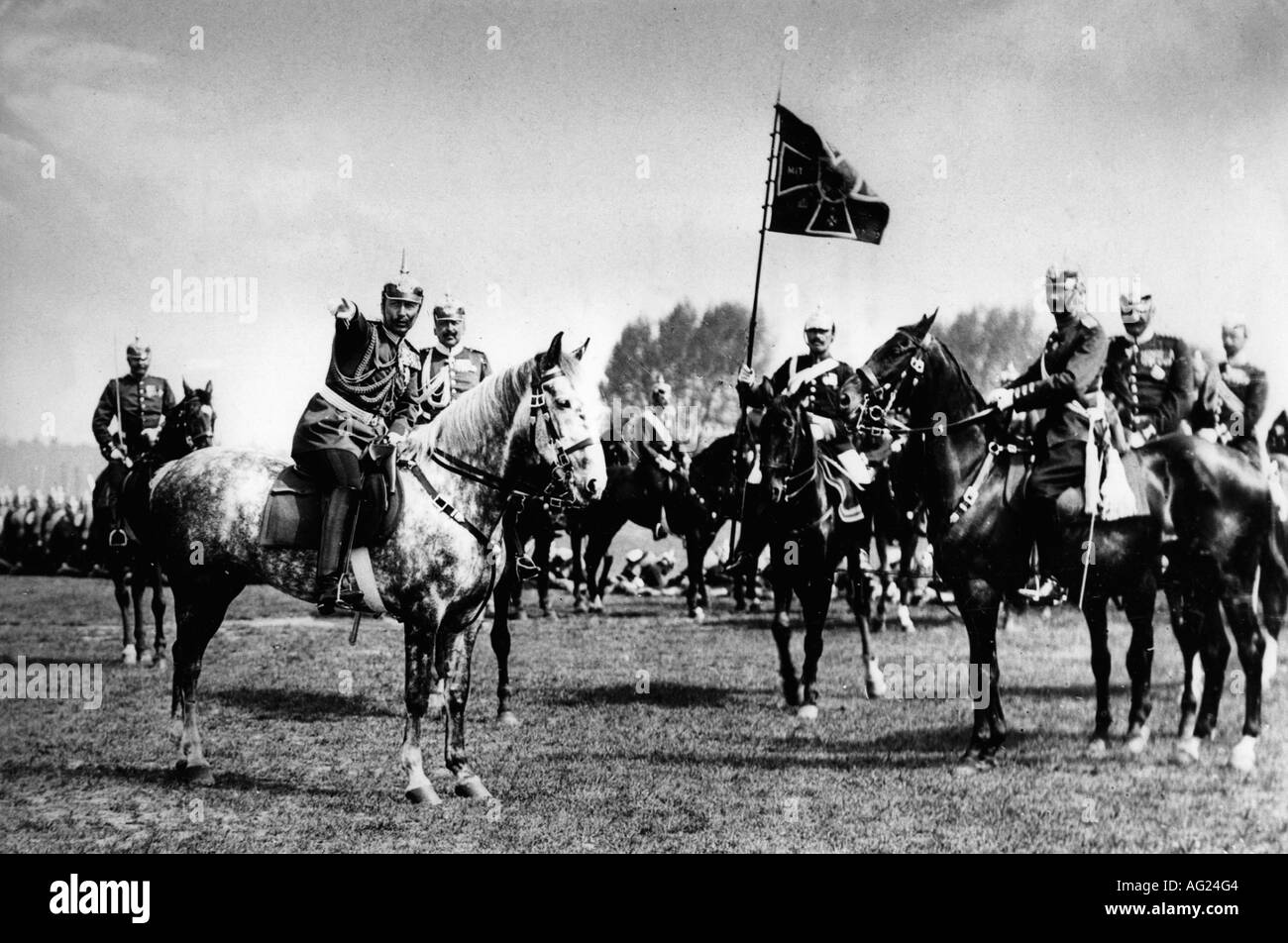 Wilhelm II., 27.1.1859 - 4.6.1941, Empereur allemand 15.6.1888 - 9.11.1918, pendant la manœuvre, photographie de Fritz Telllgmann, Mühlhausen/Thuringe, 1906, Hohenzollern, militaire, pennant, officiers, Allemagne, 20ème siècle, Muhlhausen, Muehlhausen, , Banque D'Images