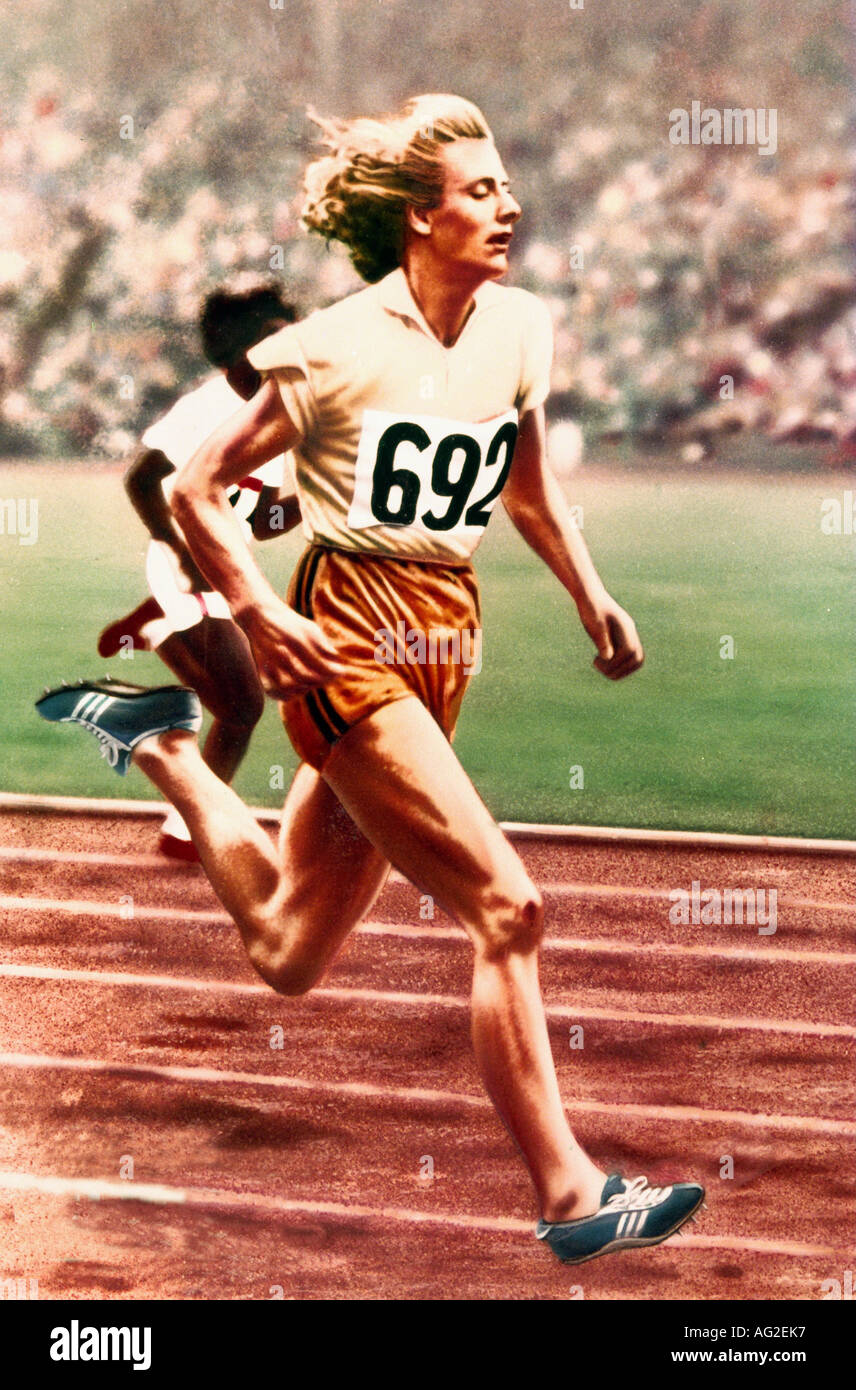 Blankers-Koen, Francina 'Fanny' Elsje, 26.4.1918 - 25.1.2004, athlète néerlandais (athlétisme), pleine longueur, Jeux Olympiques, Londres, Grande-Bretagne, 1948, Banque D'Images