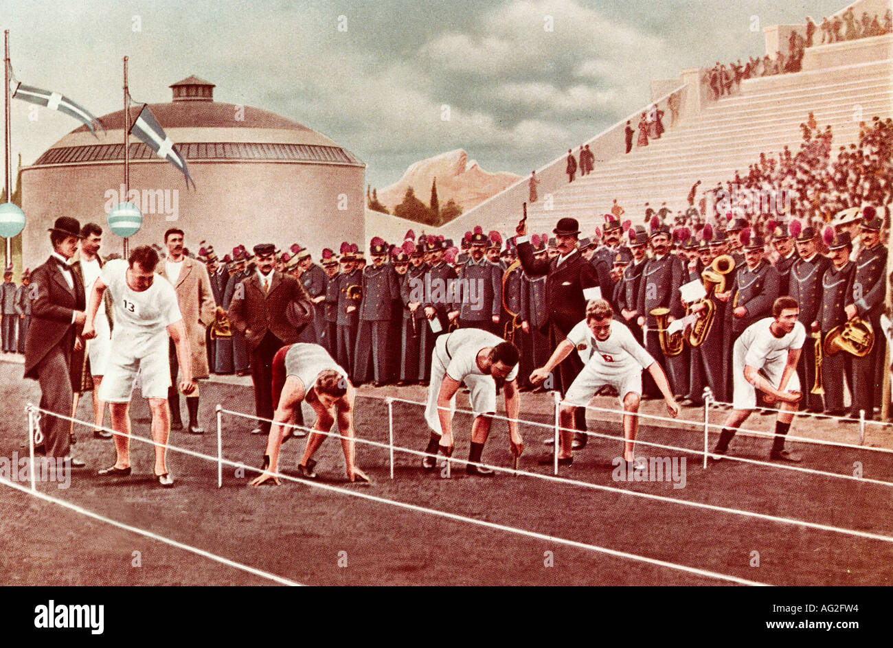 Sports, Jeux Olympiques, finale, course de 100 mètres, Athènes, Grèce, 1896, Banque D'Images
