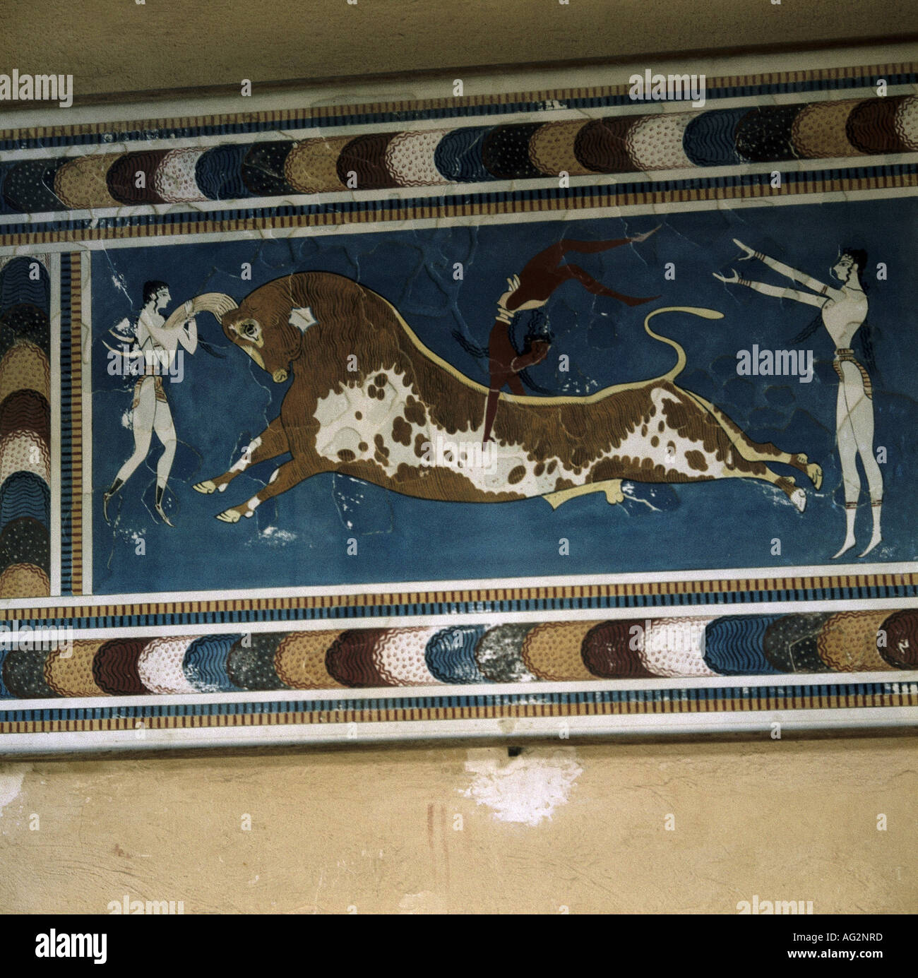 Beaux-arts, Minoan, peinture, bull cavalier des palais de Knossos, vers 1500 avant J.-C., musée archéologique en plein air, Héraklion, l'artiste n'a pas d'auteur pour être effacé Banque D'Images