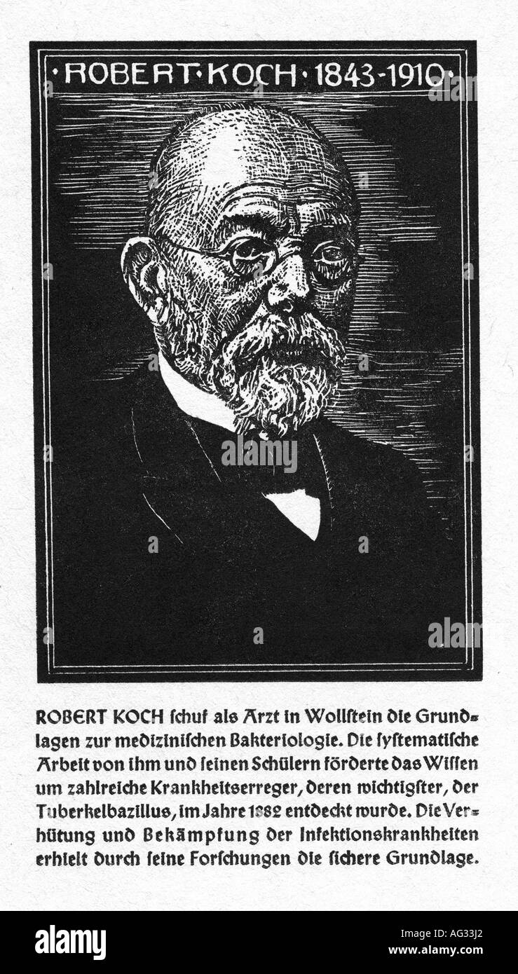 Koch, Robert, 11.12.1843 - 27.5.1910, medic allemand / médecin (bactériologue), portrait, coupe de bois, O. Graf, 'Kämpfer für das Leben', C. H. Boehringer Sohn AG, Banque D'Images