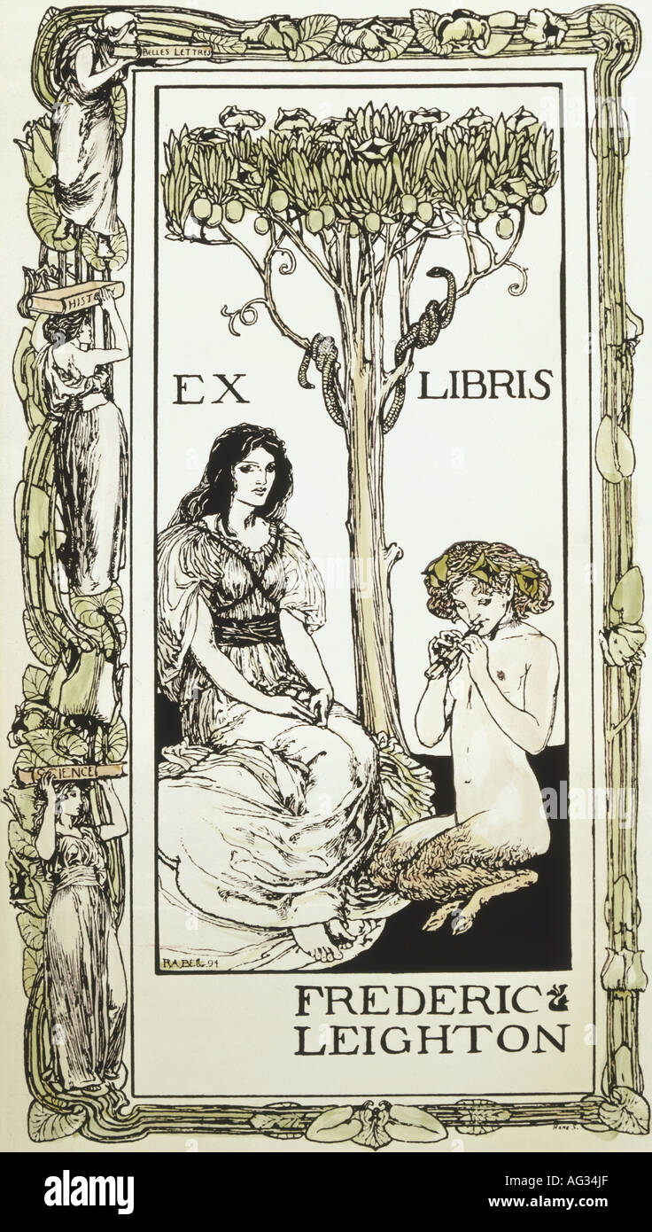 Beaux-arts, Bell, Robert Anning (1863 - 1933), graphique, 'Ex Libris pour Frederic Leighton', 1894, Grande-Bretagne, collection privée, l'artiste n'a pas d'auteur pour être effacé Banque D'Images