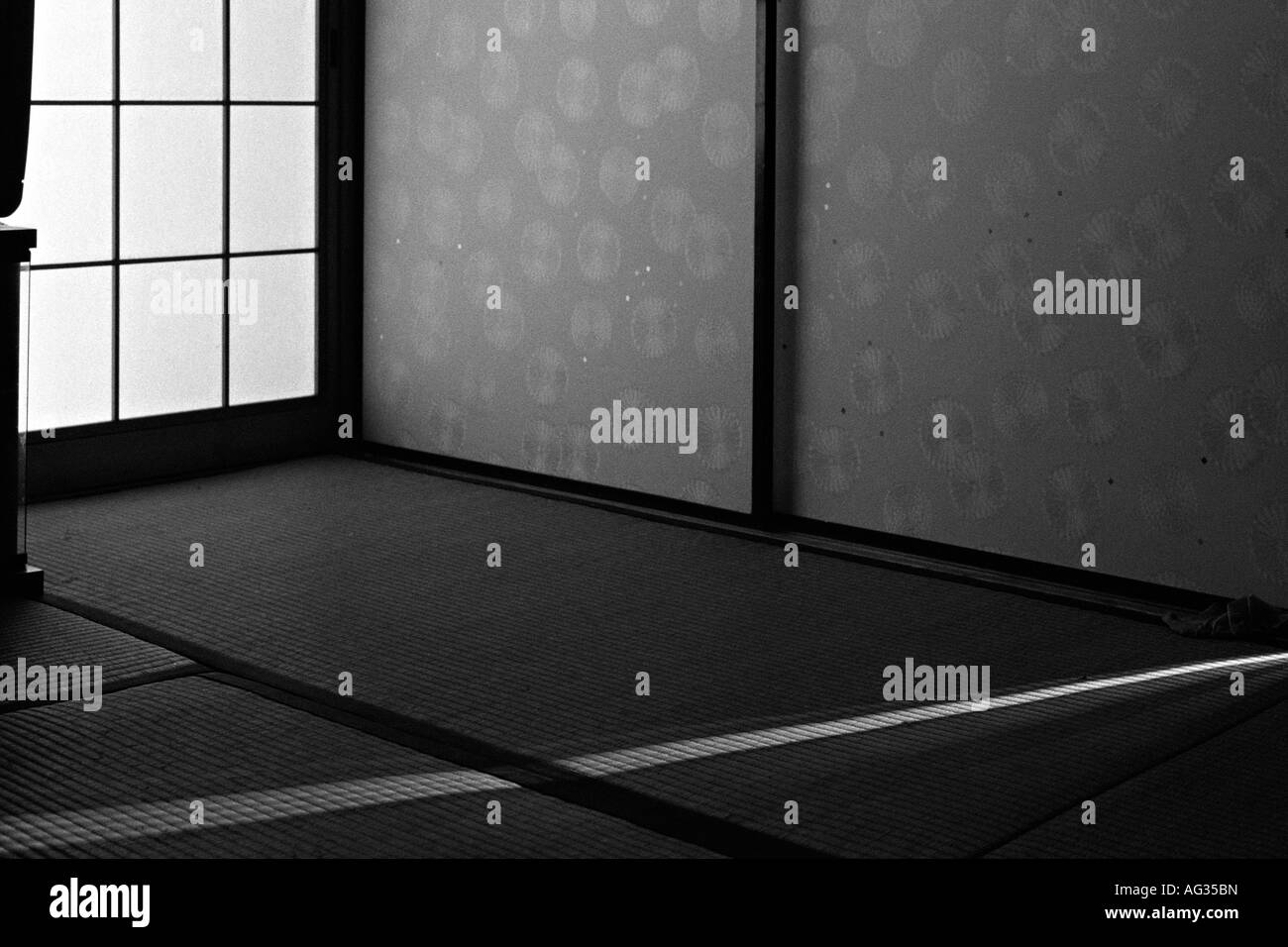 Lumière à travers une porte coulissante shoji sur un tatami Banque D'Images