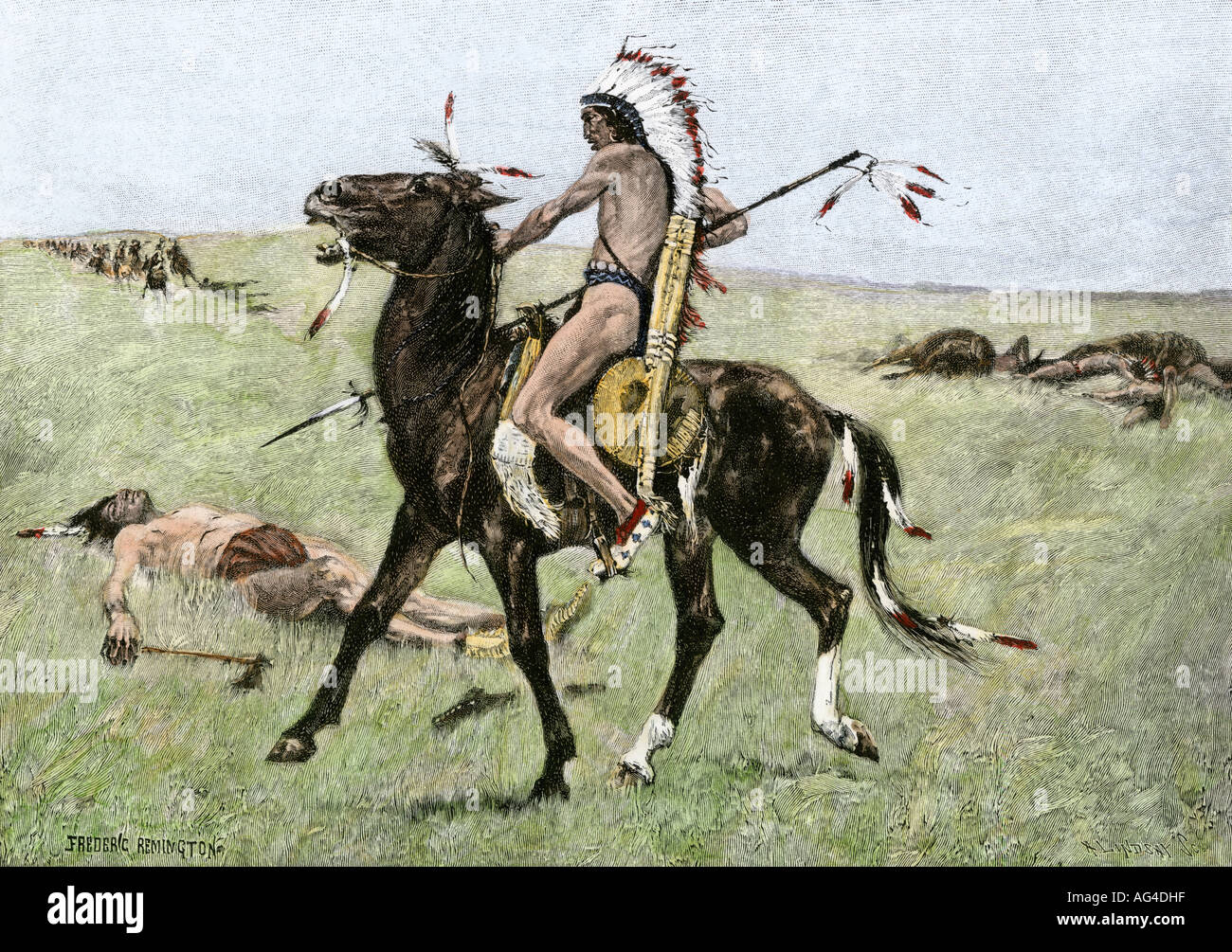 Guerrier Indien Américain à Cheval Au Village De Dessin Animé | Vecteur