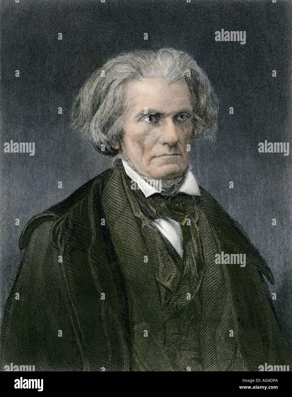 John C. Calhoun promoteur de l'esclavage et de membres de l'homme. À la main, gravure sur acier Banque D'Images