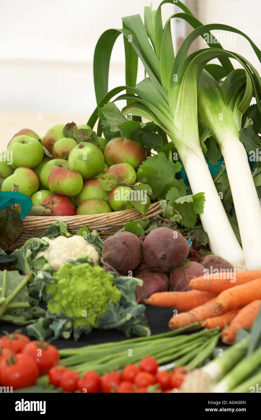 Légumes primés en exposition dans une tente lors d'une remise des prix Banque D'Images