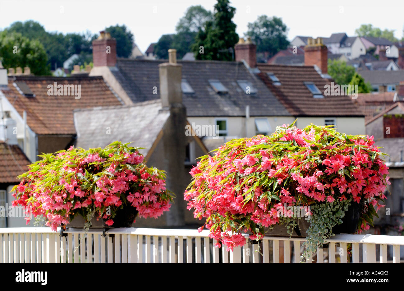 Affichage floral sur border crossing bridge over River Wye entre pays de Galles et l'Angleterre à Monmouthshire Chepstow South East Wales UK Banque D'Images