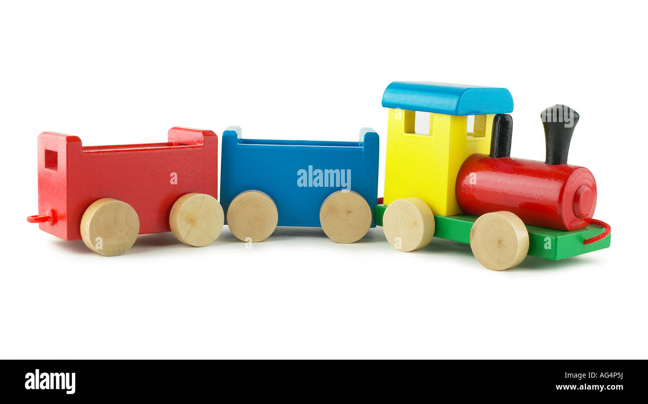 Train en bois sur fond blanc Banque D'Images
