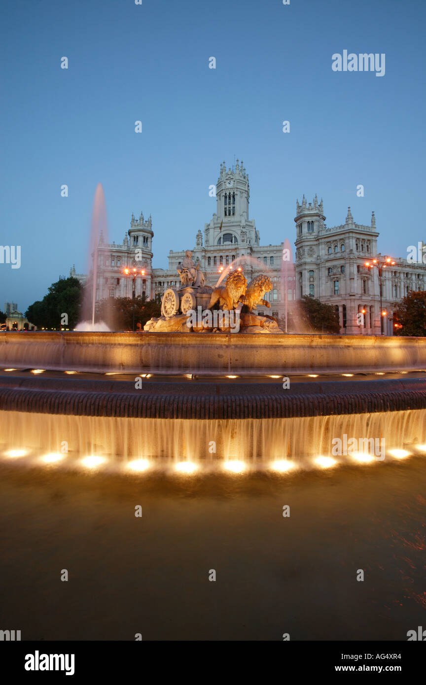 Cibeles, Madrid, Espagne, Europe, monument, art, ville, carré, icône, mitology, fontain, nuit, éclairage, urbain, Plaza de Cibeles Banque D'Images