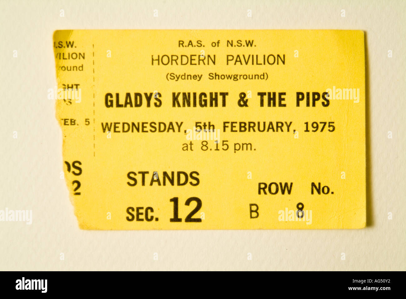 Une Gladys Knight et les pépins du billet de concert de rock and roll des années 1970 Banque D'Images