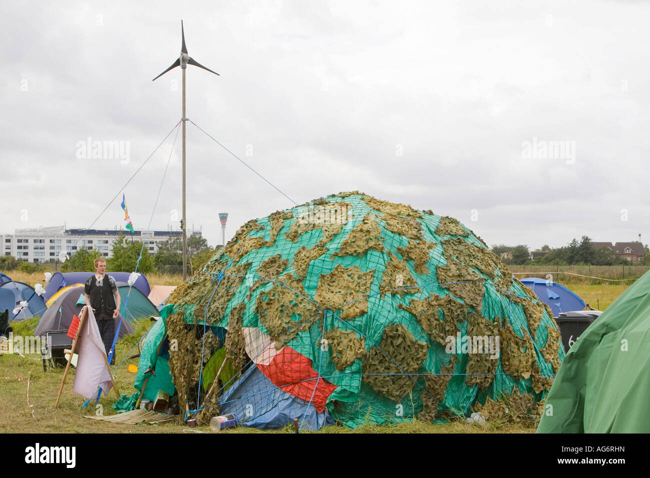 Le climat aux manifestants lors de la manifestation du camp site, protestaient contre l'impact sur le changement climatique de l'aéroport d'Heathrow Banque D'Images