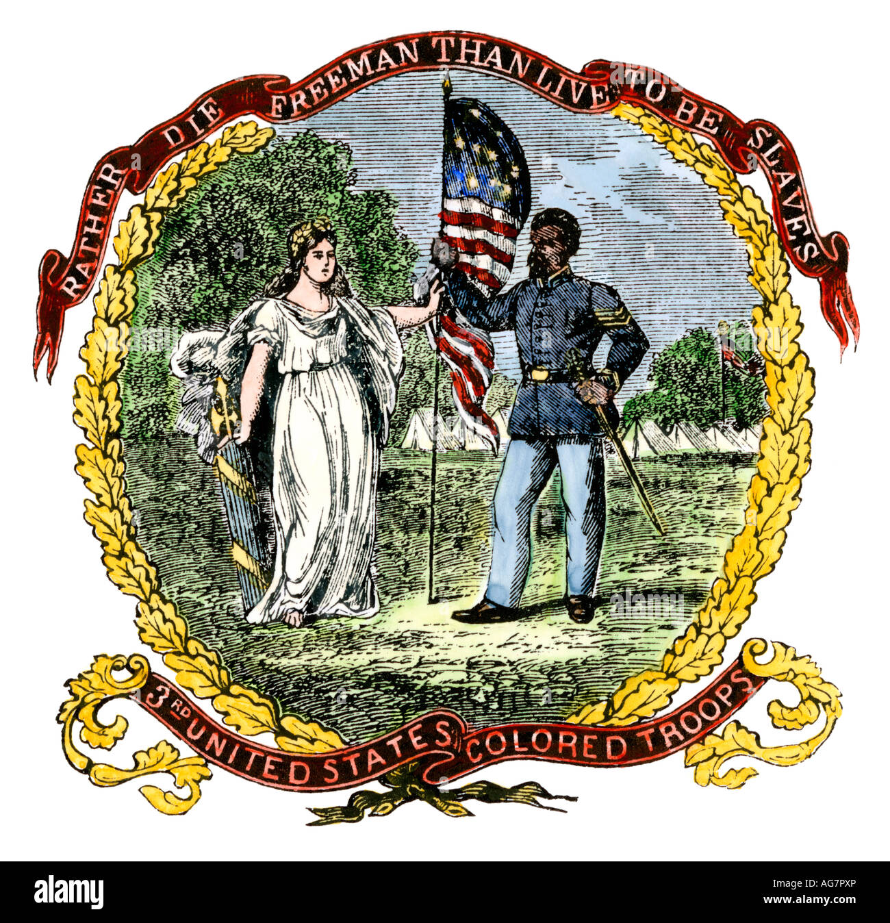 Bannière de l'Afrique un régiment américain dans la guerre civile. À la main, gravure sur bois Banque D'Images