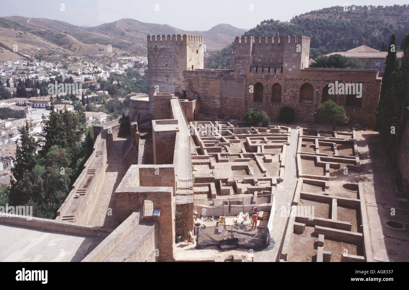 Site de fouilles archéologiques dans l'Alhambra Granada, Andalousie Espagne Banque D'Images