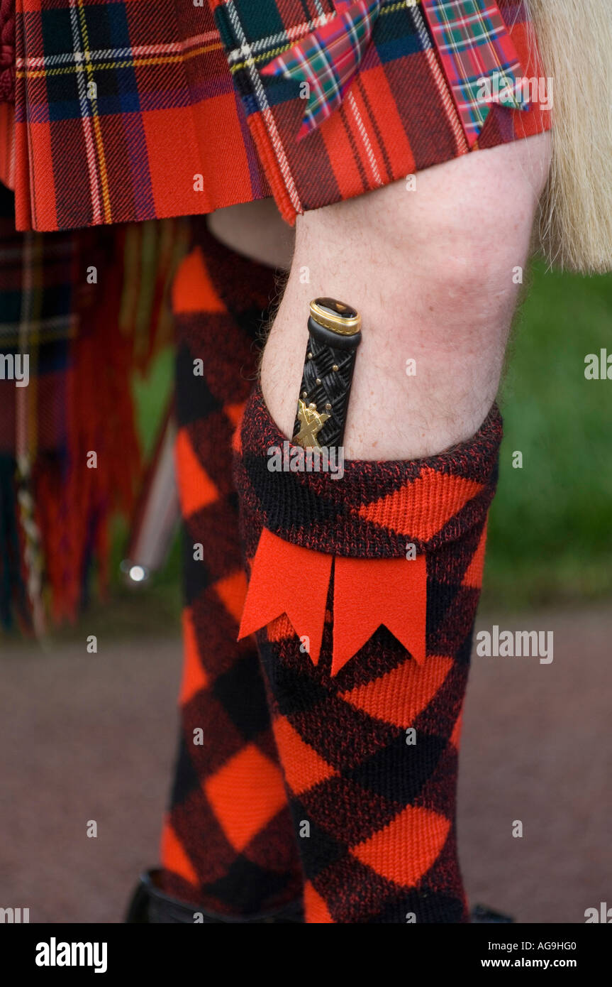 Détails de la tenue de cérémonie portés par un officier du Régiment royal de l'Ecosse. Banque D'Images