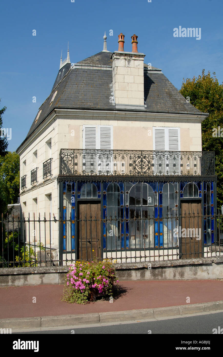 Maison du Vitrail élégant porche, Preuilly-sur-Claise (37290), France. Banque D'Images