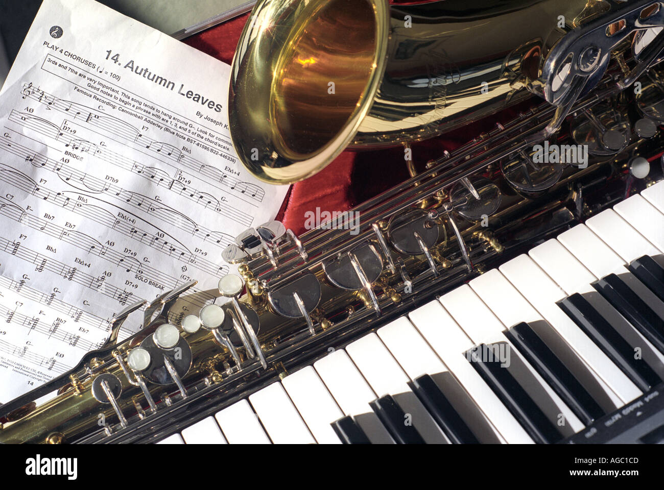 Partitions saxophone et claviers Banque D'Images