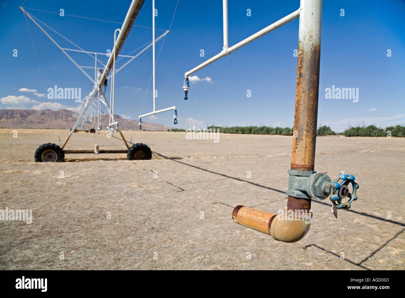 Matériel d'irrigation non utilisés dans le désert de Mojave Banque D'Images