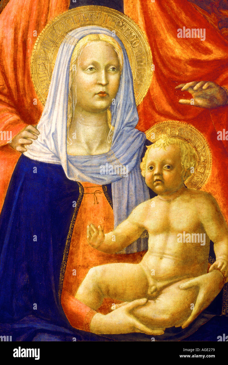 Détail DE MADONNA par Fra ANGELICO DANS GALERIE DES OFFICES Florence Toscane Italie Banque D'Images