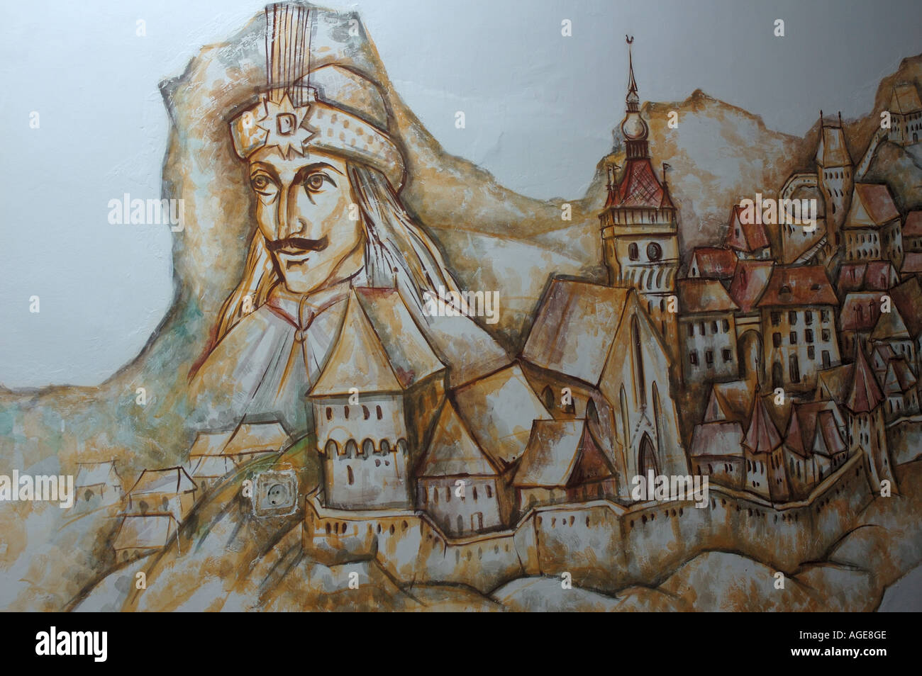 Fresque de Vlad Tepes, l'empaleur - dans Casa Dracul, Sighisoara, Roumanie Banque D'Images