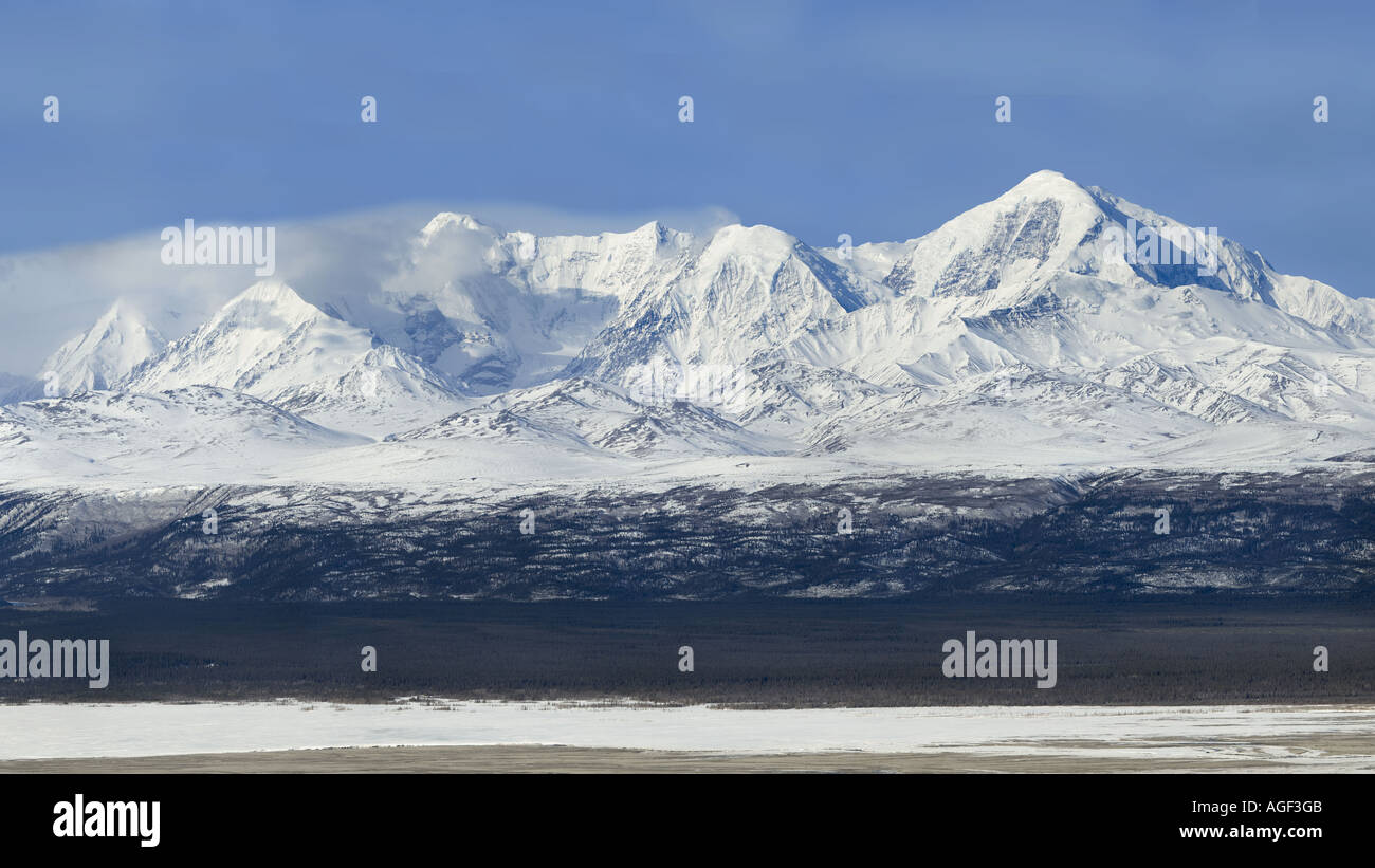 Grande image composite de Mt. Hayes dans la chaîne de l'Alaska. Super haute résolution. Prises au cours de clair matin ensoleillé en mai 2006 Banque D'Images