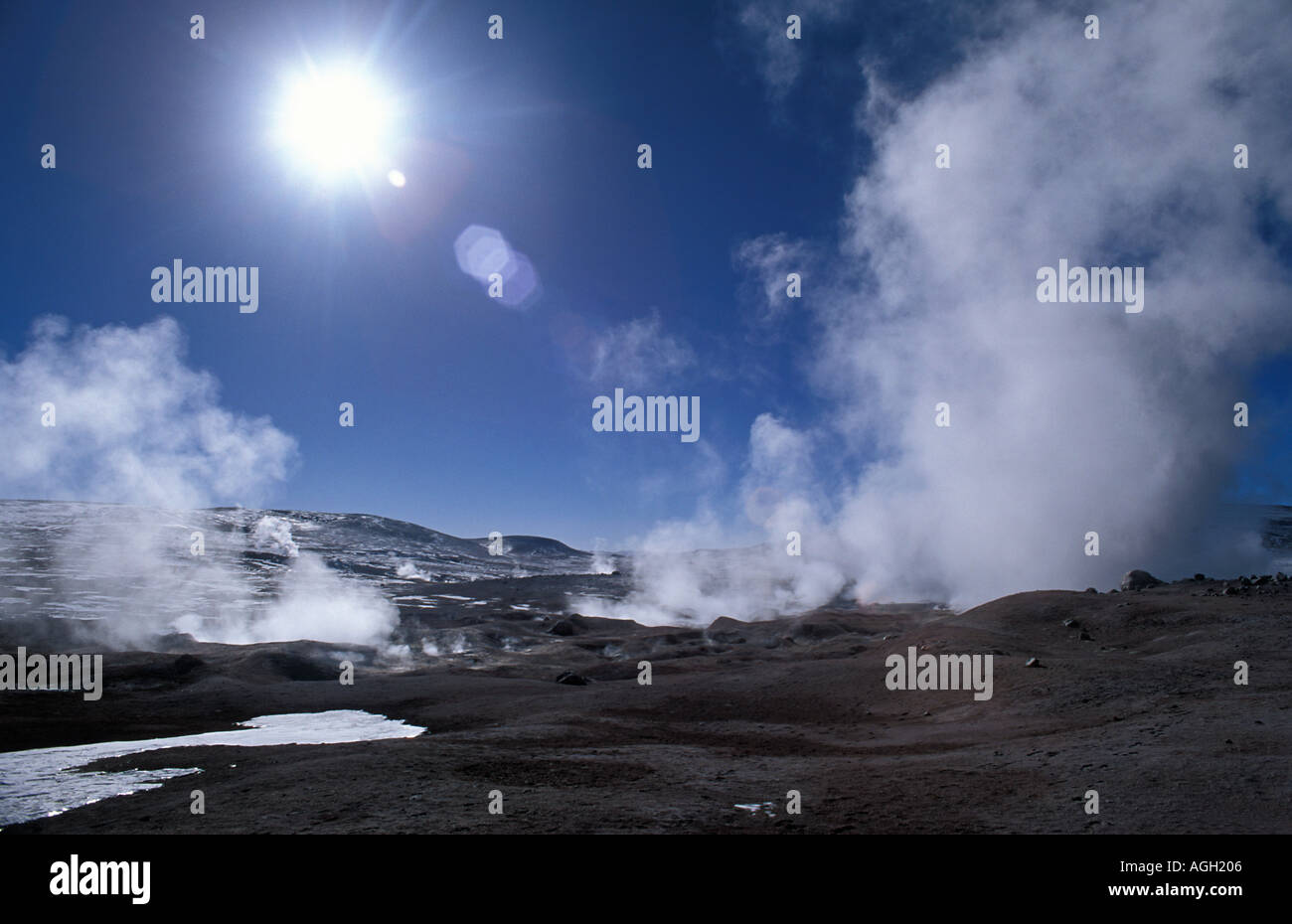 Sol de Mañana geysers de vapeur 5000m remplit l'air Reserva Nacional Eduardo Avaroa Bolivia S Nord Banque D'Images