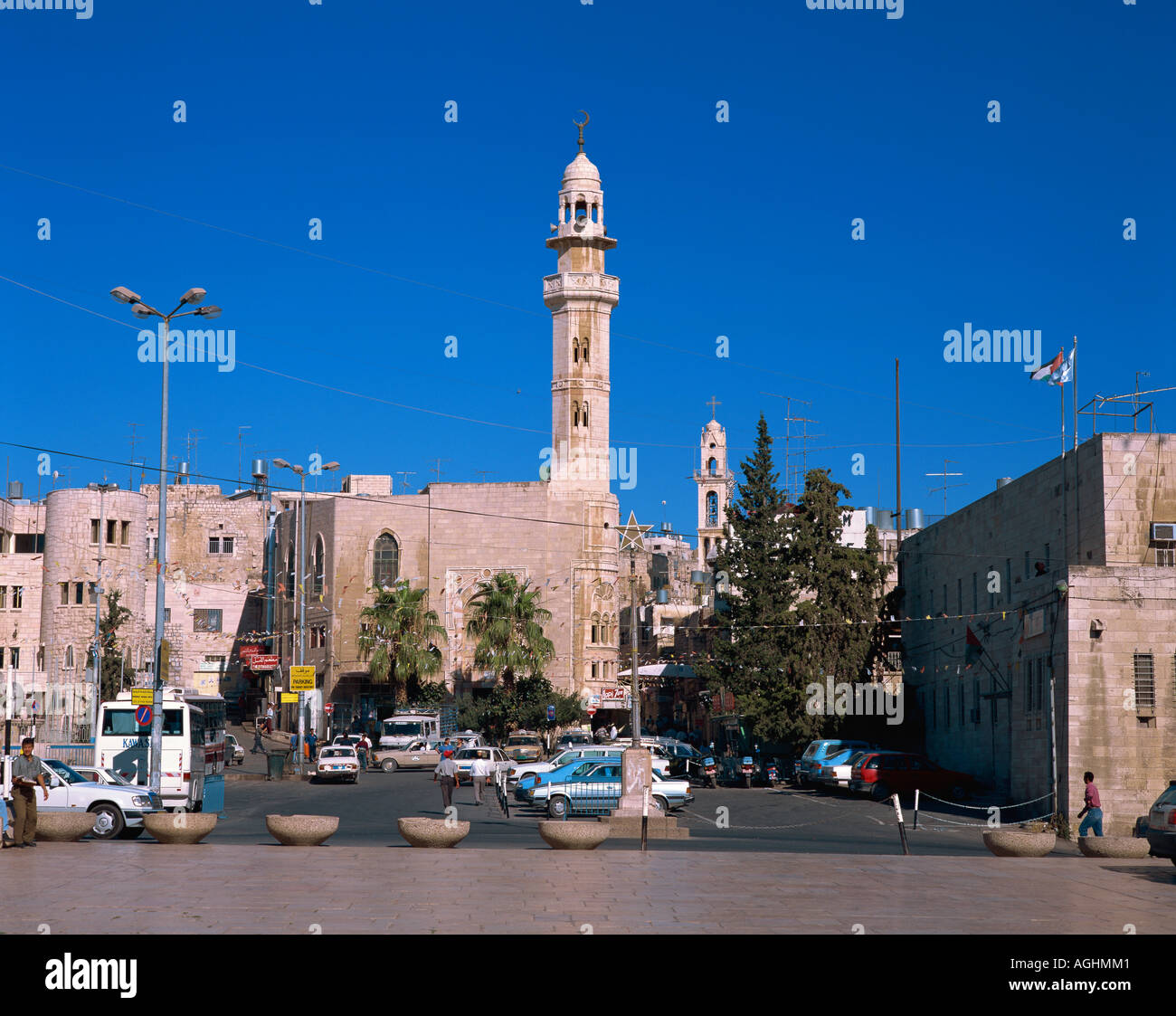 La place de la crèche de Bethléem Israël Village Mosquée Omar Banque D'Images