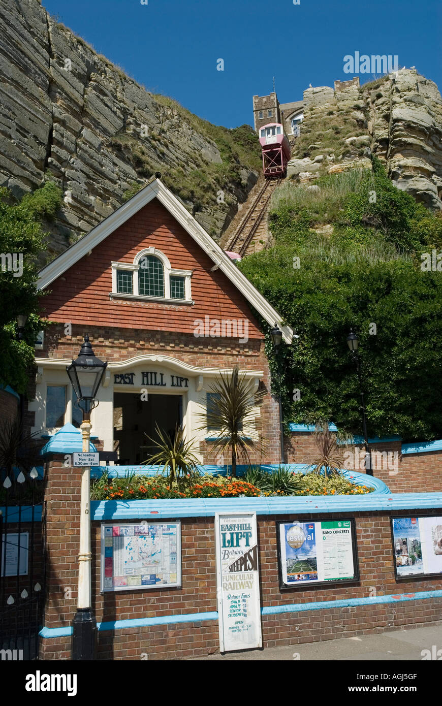 East Hill Ascenseur ascenseur funiculaire le plus raide en Grande-Bretagne Rock a Nore Route du stade de la vieille ville de Hastings East Sussex côte sud de l'Angleterre Banque D'Images