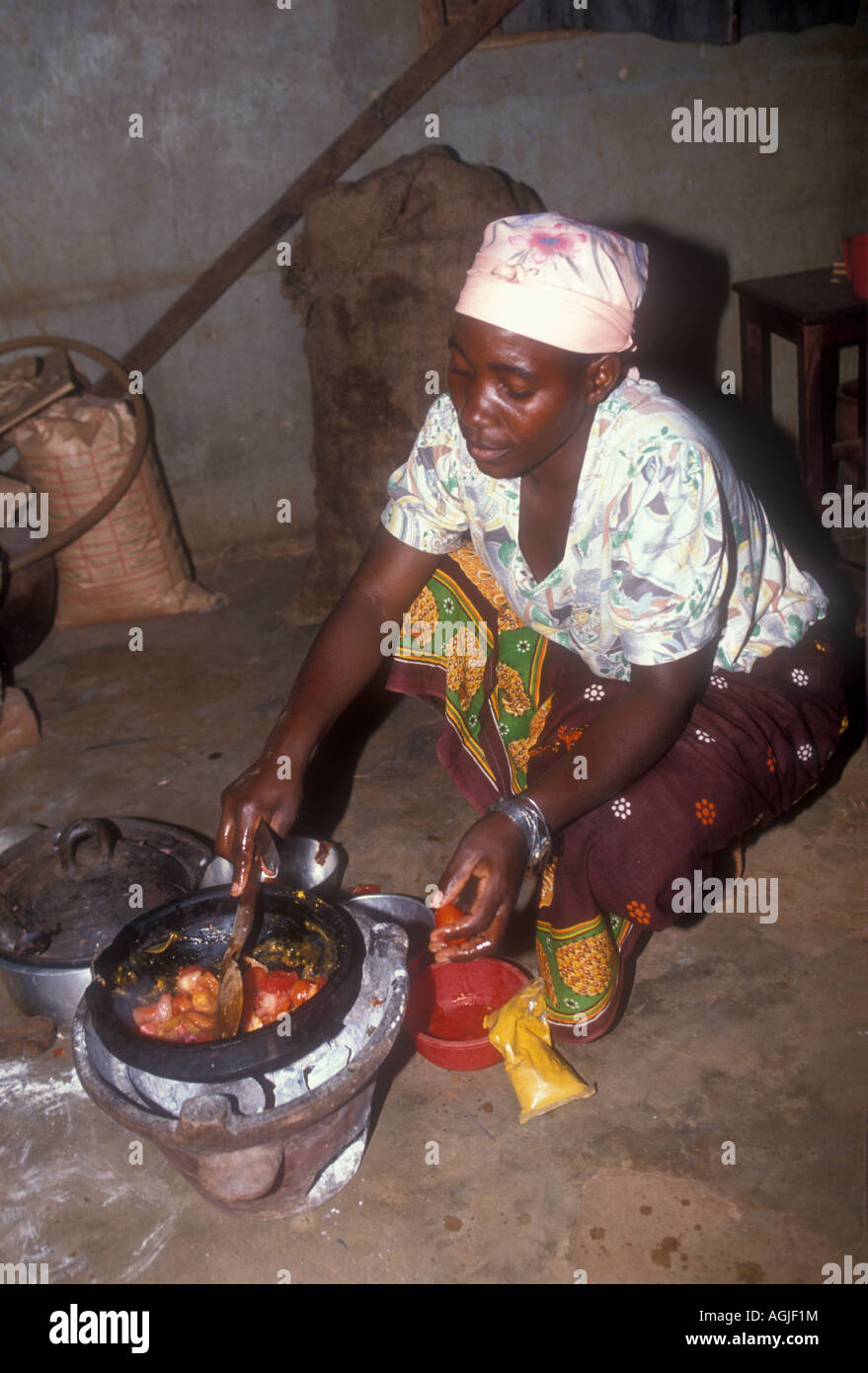 La cuisson à l'amélioration de l'énergie économisée cuisinière, Morogoro, Tanzanie. Banque D'Images