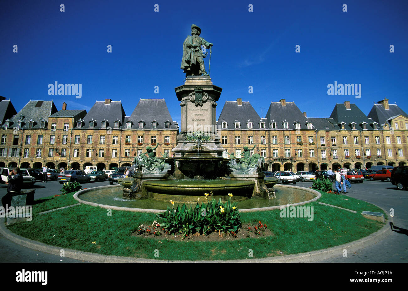 Charleville Mézières Place Ducale statue de Charles de Gonzague Banque D'Images