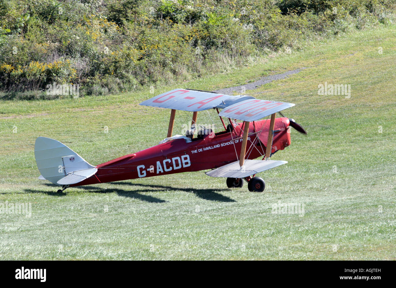 Un de Havilland Tiger Moth' - 'l'imposition de 1934 sur un terrain d'herbe. Banque D'Images