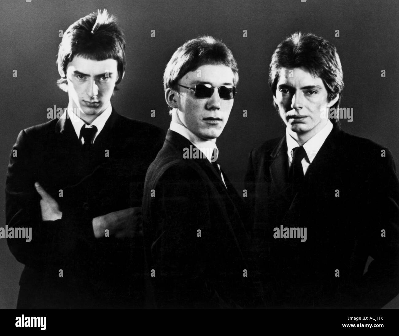 Le bourrage de la photo promotionnelle du groupe britannique de 1976 avec de l paul Weller Rick Buckler et Bruce Foxton Banque D'Images