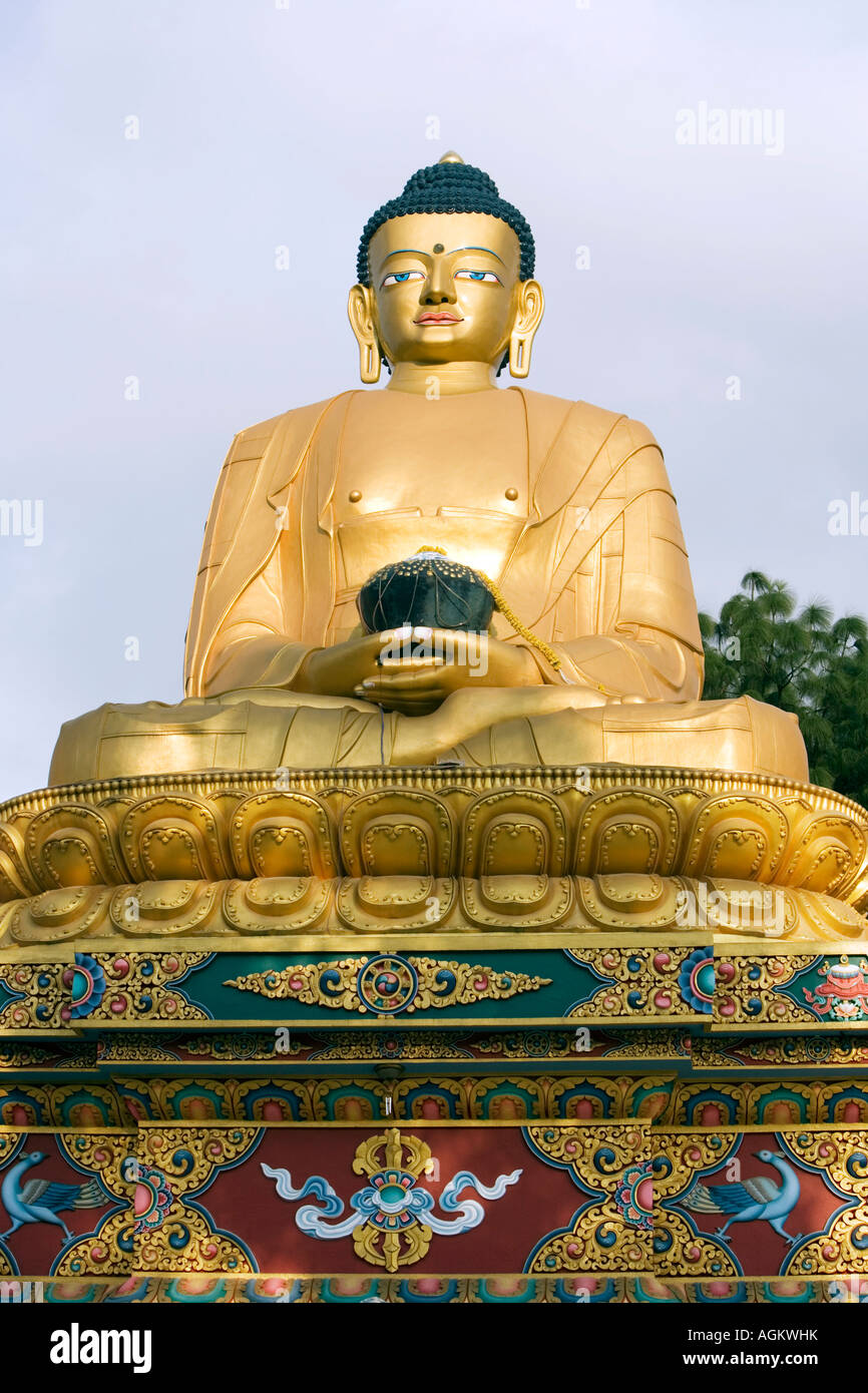 Bouddha statue en or park. Bouddha Amida park. Stupa de Swayambhu, Katmandou, Népal Banque D'Images